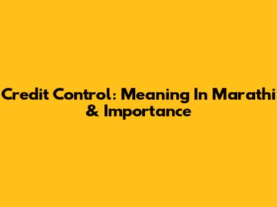 Credit Control: Meaning In Marathi & Importance
